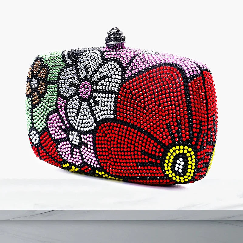 Vintage Women Floral Rhinestone Evening Handbag Full Diamond Wedding Purse Crystal Crossbody Bag for Cocktail Prom