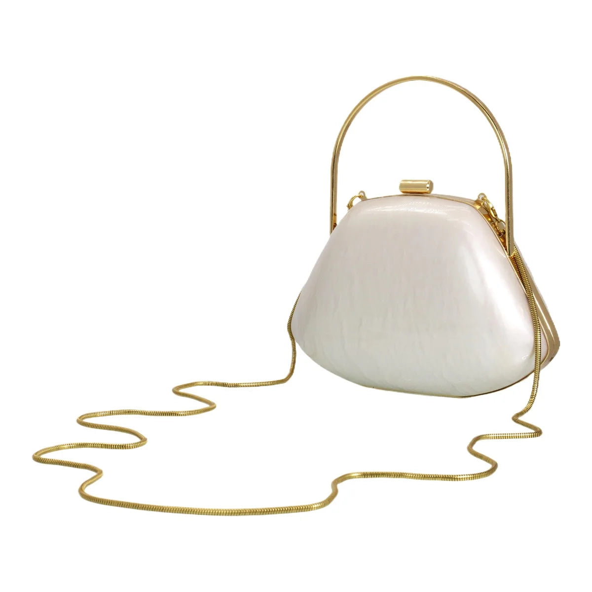 Women Pearl Acrylic Crossbody Bags Elegant Shell Evening Clutch Metallic Top Handle Handbag for Wedding Banquet Party