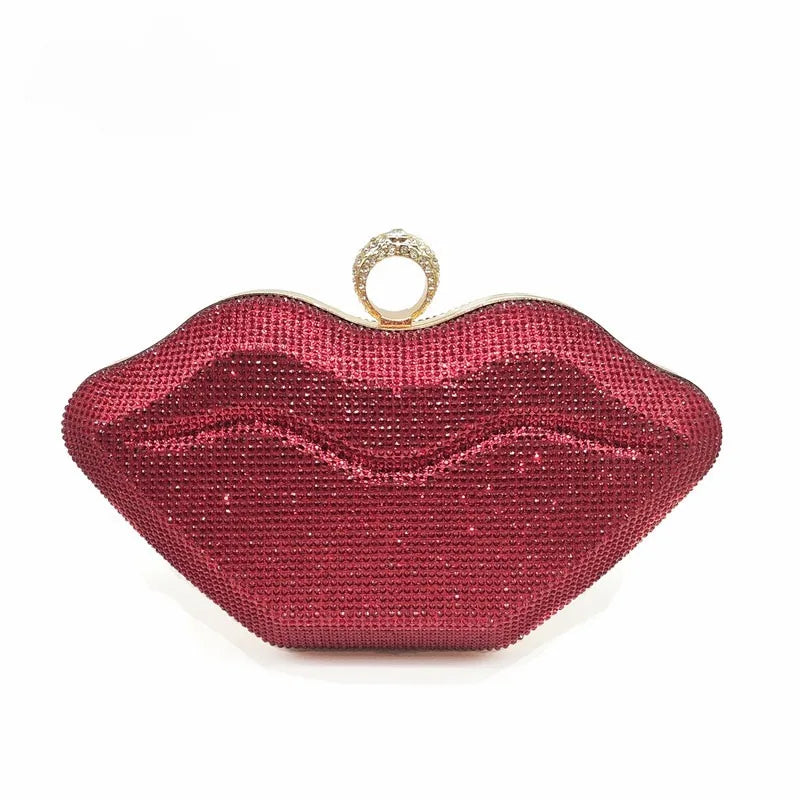 Novelty Women Lip Shaped Clutch Sparkling Rhinestone Purse Fashion Crystal Evening Handbag for Wedding Party Banquet