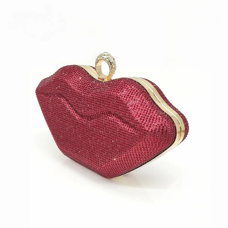 Novelty Women Lip Shaped Clutch Sparkling Rhinestone Purse Fashion Crystal Evening Handbag for Wedding Party Banquet