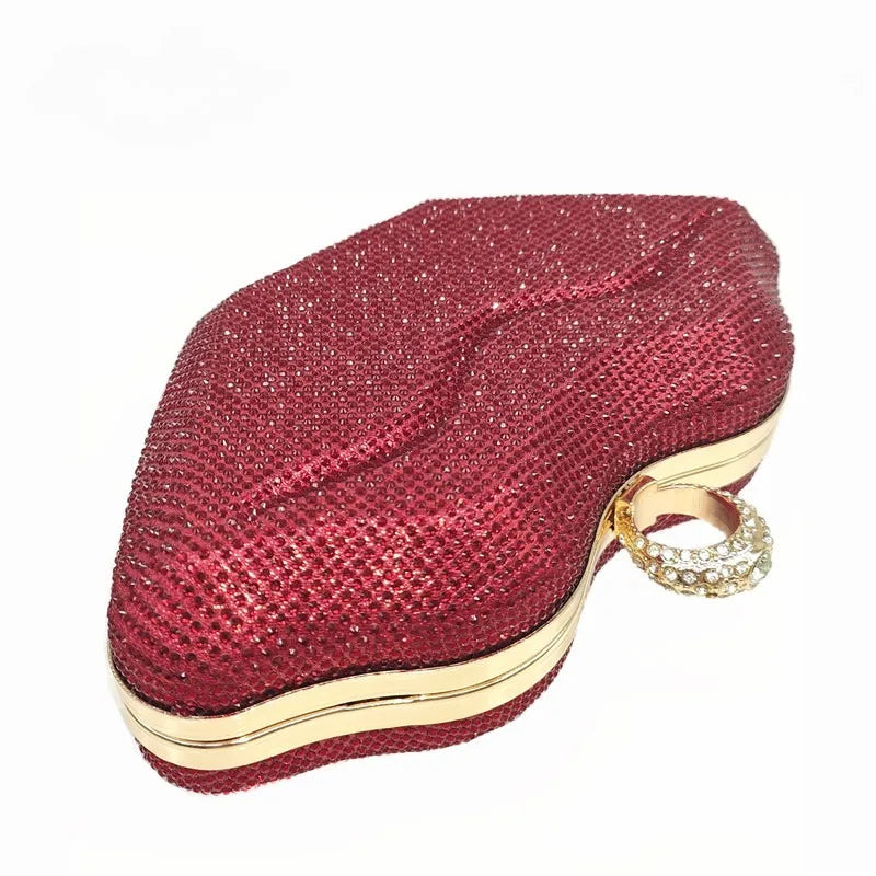 Novelty Women Lip Shaped Clutch Sparkling Rhinestone Purse Fashion Crystal Evening Handbag for Wedding Party Banquet