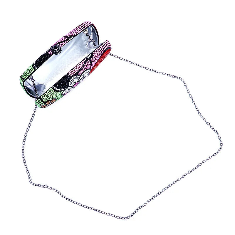 Vintage Women Floral Rhinestone Evening Handbag Full Diamond Wedding Purse Crystal Crossbody Bag for Cocktail Prom