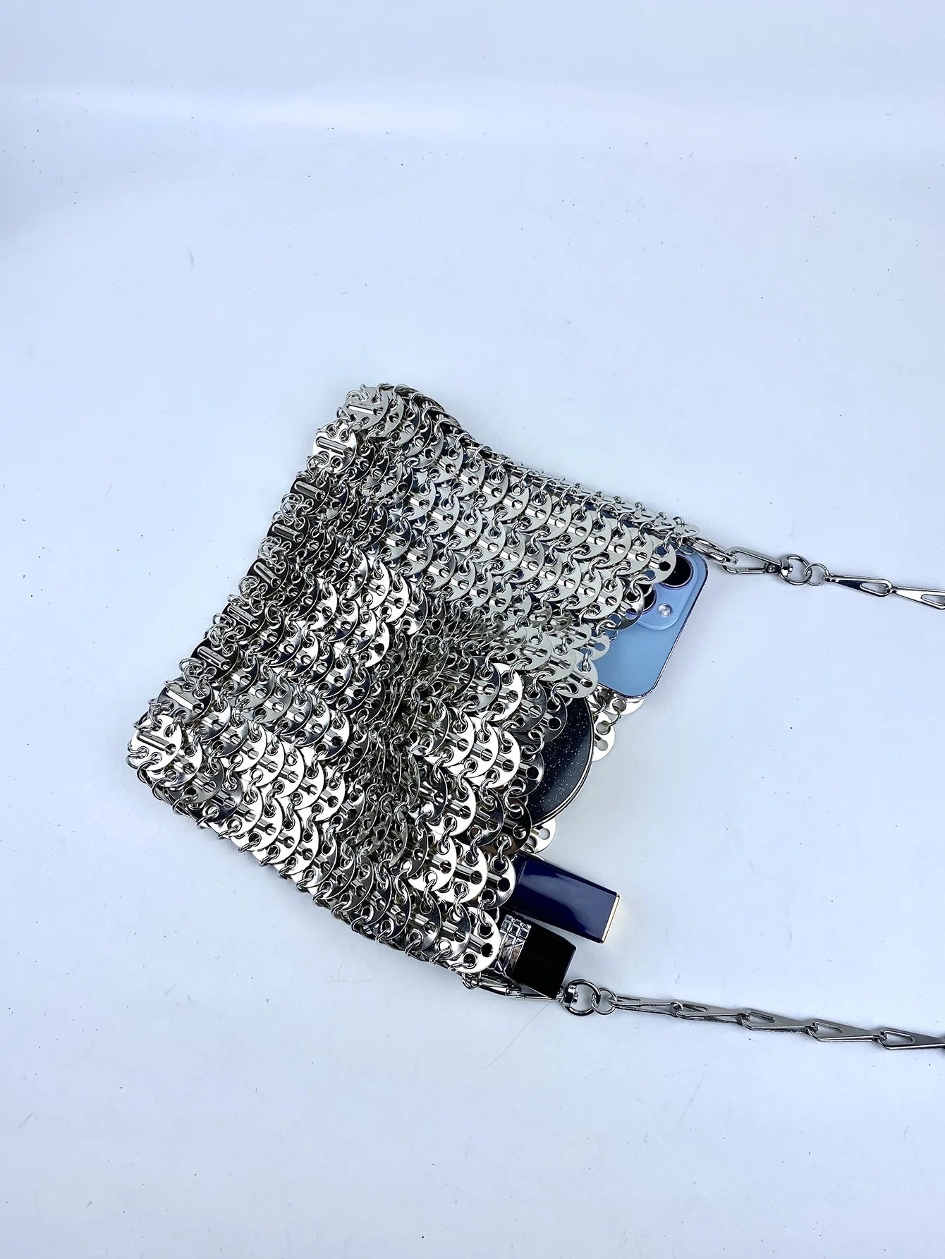 Women Glitter Metal Sequins Shoulder Bag Trendy Hollow Out Metallic Clutch Evening Party Crossbody Purse for Prom Cocktail