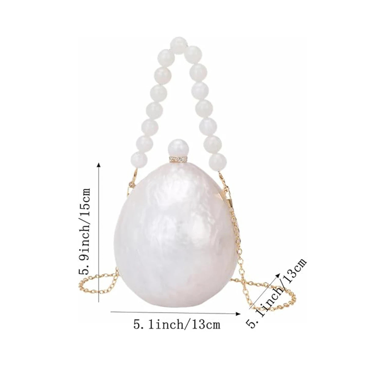 Unique Women Egg Round Acrylic Clutch Bag Chic Pearl Chain Evening Purse Wedding Handbag for Prom Party Dating