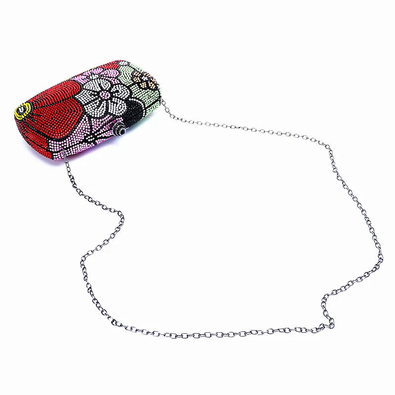 Vintage Women Floral Rhinestone Evening Handbag Full Diamond Wedding Purse Crystal Crossbody Bag for Cocktail Prom