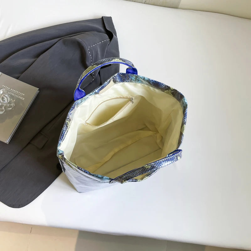 Women PU Handbag Fashion Handheld Bag Large Capacity Shopping Bag Snake Pattern Commuting Bag Waterproof Chic Hobo Bag