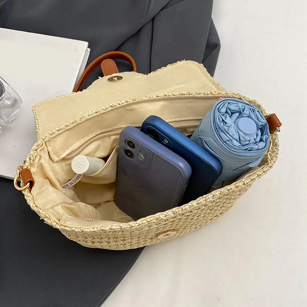 Women Crossbody Bags Summer Woven Straw Tote Bag Fashion Handmade Paper Rope Simple Adjustable Straps Bohemia Purse