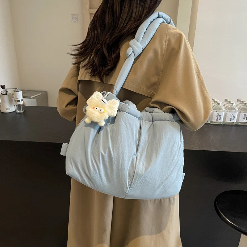 Puffer Tote Bag Lightweight Shoulder Bag Trendy Puffy Handbag Large Capacity Hobo Bag for Women Work Shopping Travel