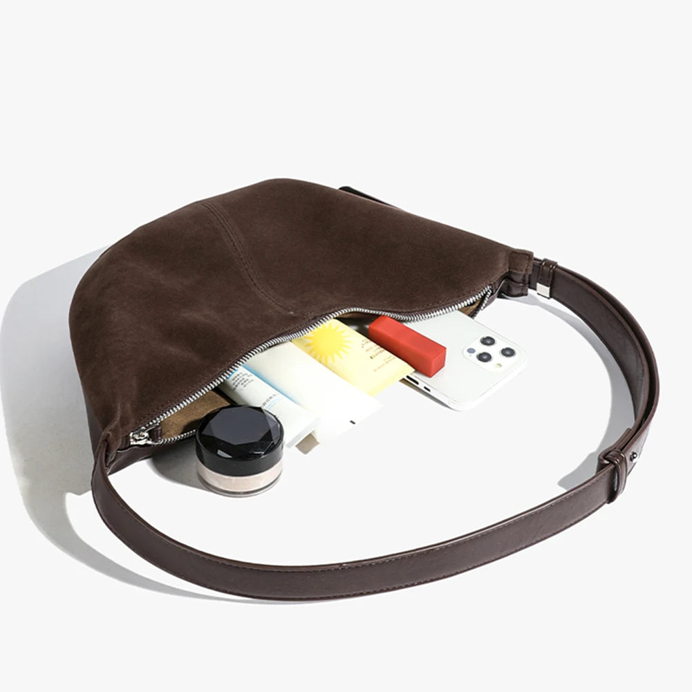 Crescent Bag for Women Men Adjustable Strap Crossbody Bag Suede Multi-pocket Handbag Dumpling Bag for Work Travel