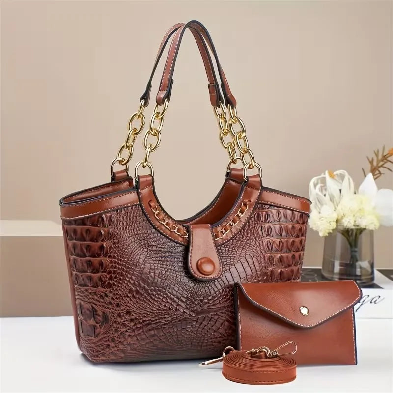 2pcs PU Crocodile Embossed Women'S Bag Set,, Suitable As A Shoulder Bag or Crossbody Bag