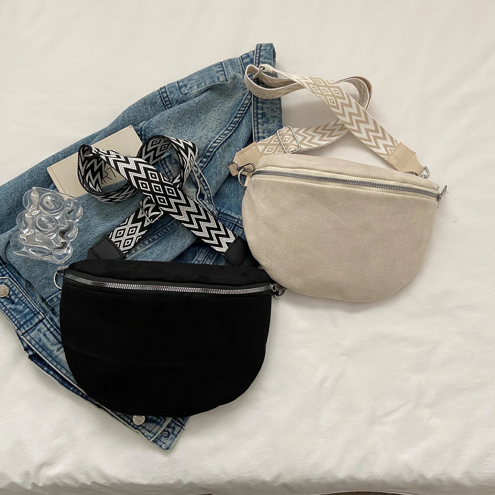 Women Trendy Crossbody Bag Solid Color Chest Bag Solid Shoulder Bag Adjustable Wide Strap Bum Bag for Travel Shopping