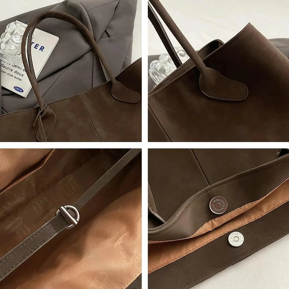 Women's Suede Shoulder Bag Large Capacity Tote Bag Stylish Commuter Handbag