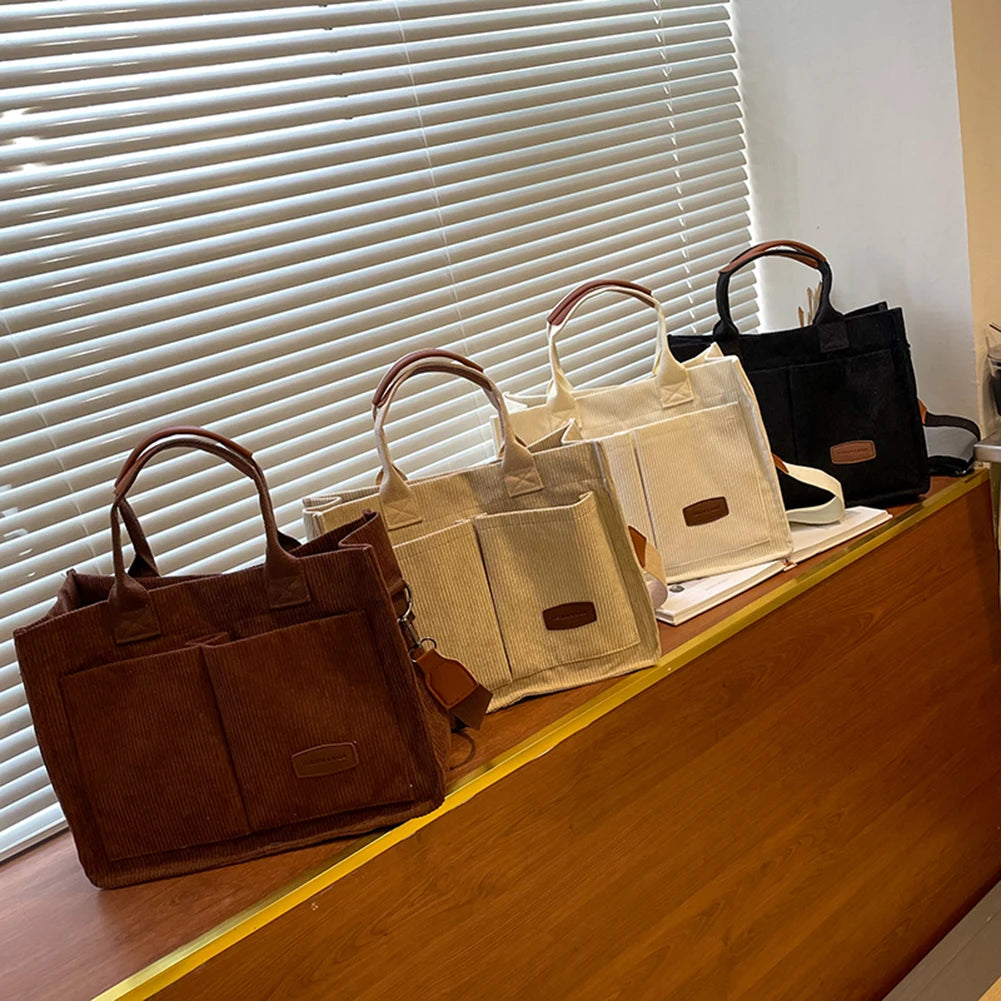 Corduroy Tote Bag Crossbody Bag Large Capacity Women Fashion Handbag with Multiple Pockets Top Handle Crossbody Bag Everyday Bag