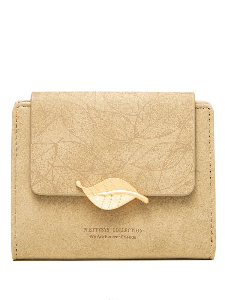2023 new niche design simple retro frosted leaf women's purse fashion coin purse zipper folding student wall
