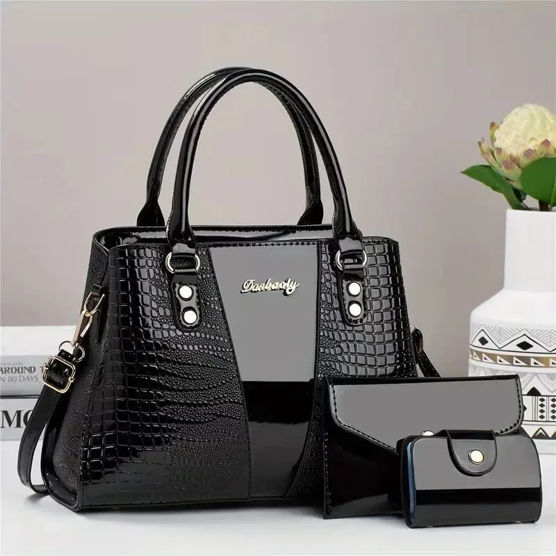 3pcs Set PU Crocodile Embossed Women'S Bag Set, Lightweight Women'S Shoulder Bag, Crossbody Bag, Large Capacity Women'S Handbag