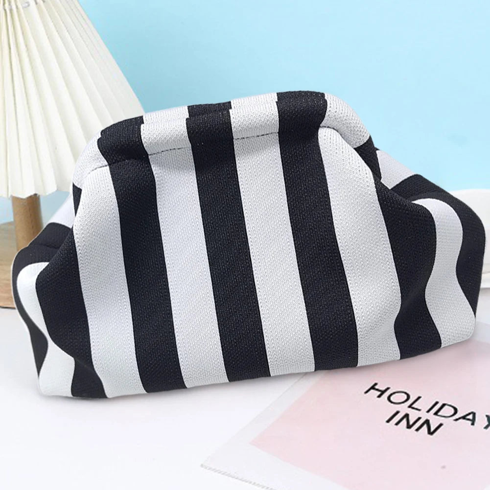 Summer Beach Clutch Bag for Women Elegant Striped Handbag Woven Crochet Purses Knitting Dumpling Clutch Casual Colorblock Bag