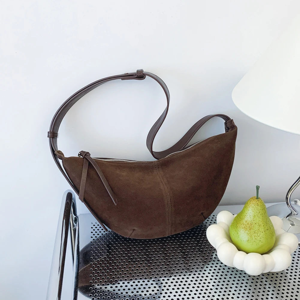 Crescent Bag for Women Men Adjustable Strap Crossbody Bag Suede Multi-pocket Handbag Dumpling Bag for Work Travel