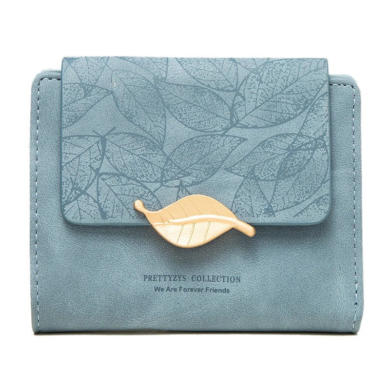 2023 new niche design simple retro frosted leaf women's purse fashion coin purse zipper folding student wall