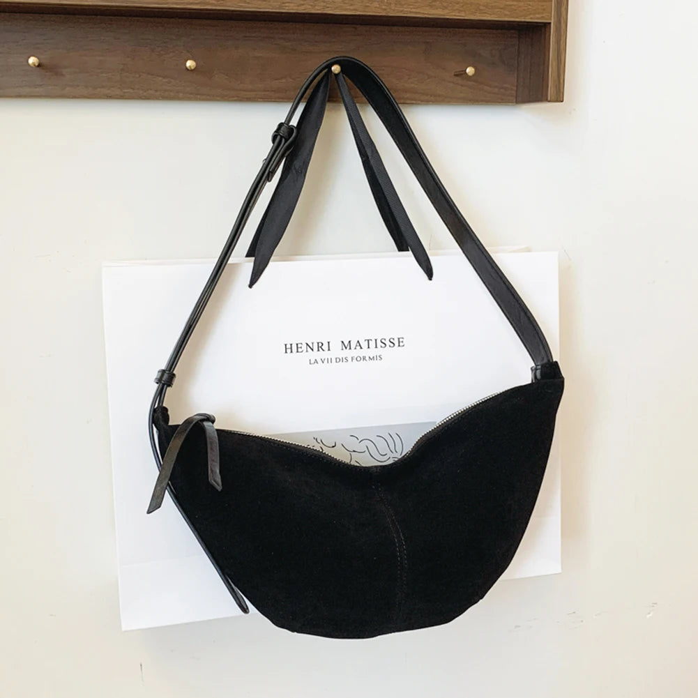 Crescent Bag for Women Men Adjustable Strap Crossbody Bag Suede Multi-pocket Handbag Dumpling Bag for Work Travel