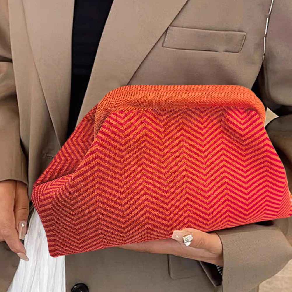 Summer Beach Clutch Bag for Women Elegant Striped Handbag Woven Crochet Purses Knitting Dumpling Clutch Casual Colorblock Bag