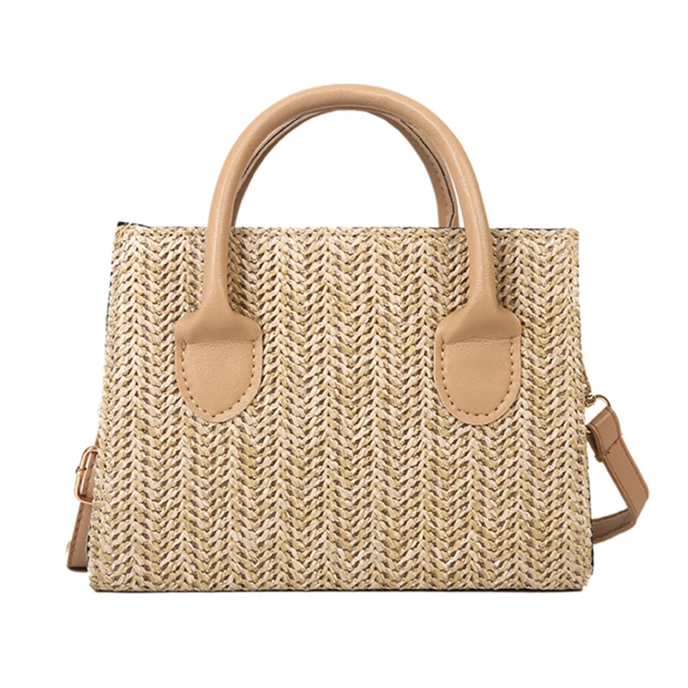 Women Handmade Beach Bag Large Capacity Travel Shopper Handbag Adjustable Strap Handheld Straw Satchel Bag Summer Holiday Bags