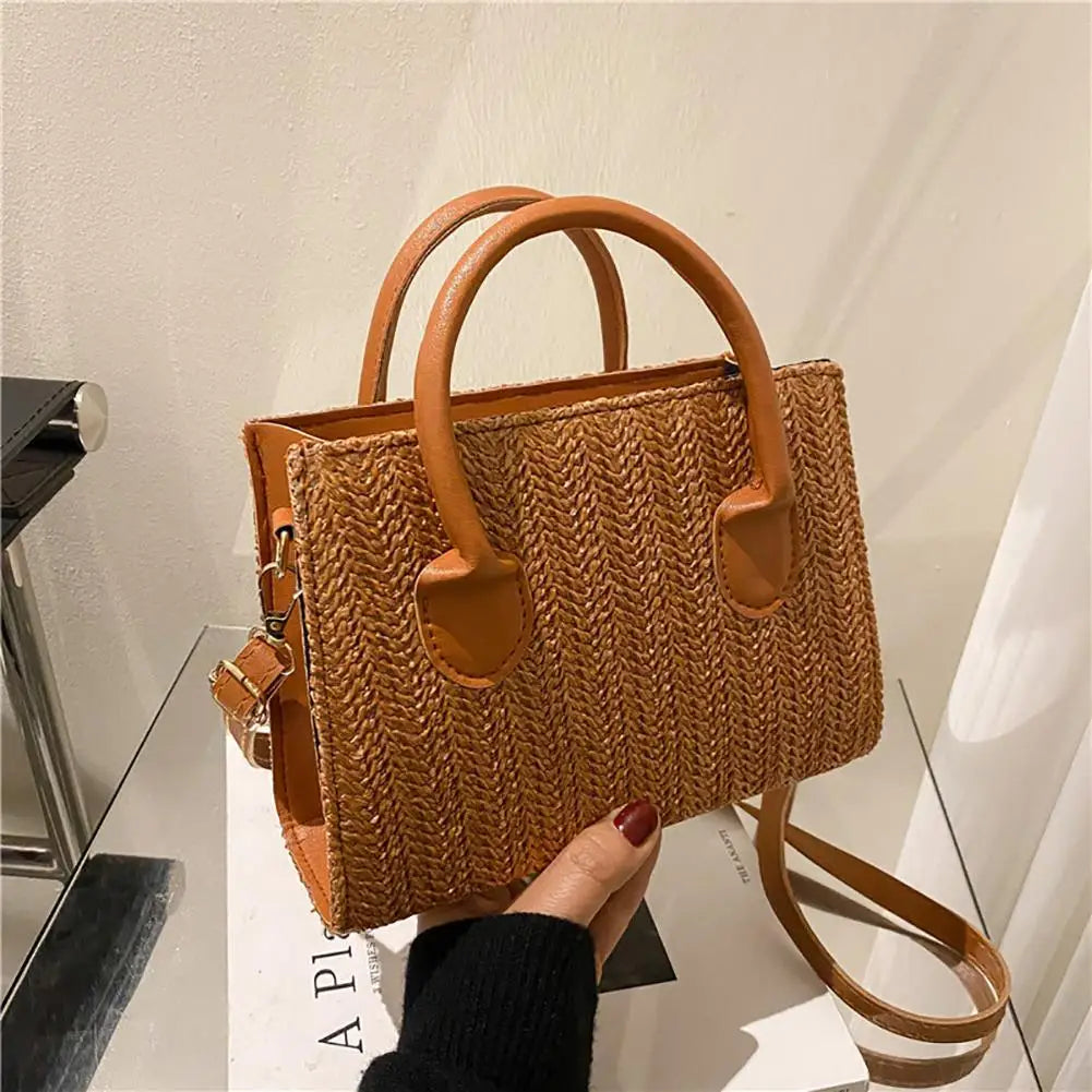 Women Handmade Beach Bag Large Capacity Travel Shopper Handbag Adjustable Strap Handheld Straw Satchel Bag Summer Holiday Bags