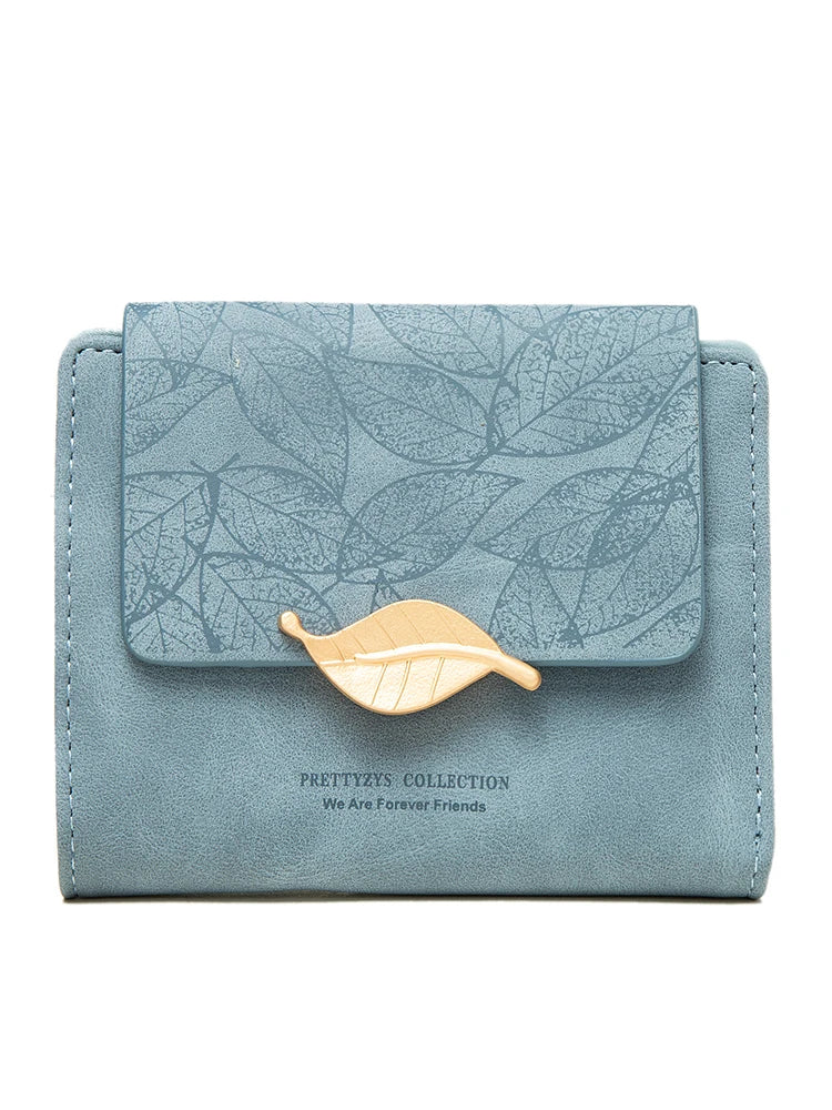2023 new niche design simple retro frosted leaf women's purse fashion coin purse zipper folding student wall
