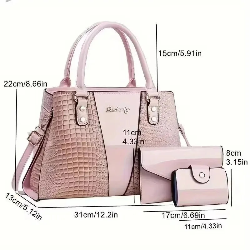 3pcs Set PU Crocodile Embossed Women'S Bag Set, Lightweight Women'S Shoulder Bag, Crossbody Bag, Large Capacity Women'S Handbag