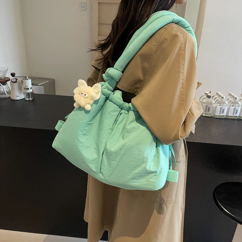 Puffer Tote Bag Lightweight Shoulder Bag Trendy Puffy Handbag Large Capacity Hobo Bag for Women Work Shopping Travel