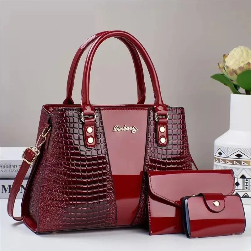 3pcs Set PU Crocodile Embossed Women'S Bag Set, Lightweight Women'S Shoulder Bag, Crossbody Bag, Large Capacity Women'S Handbag