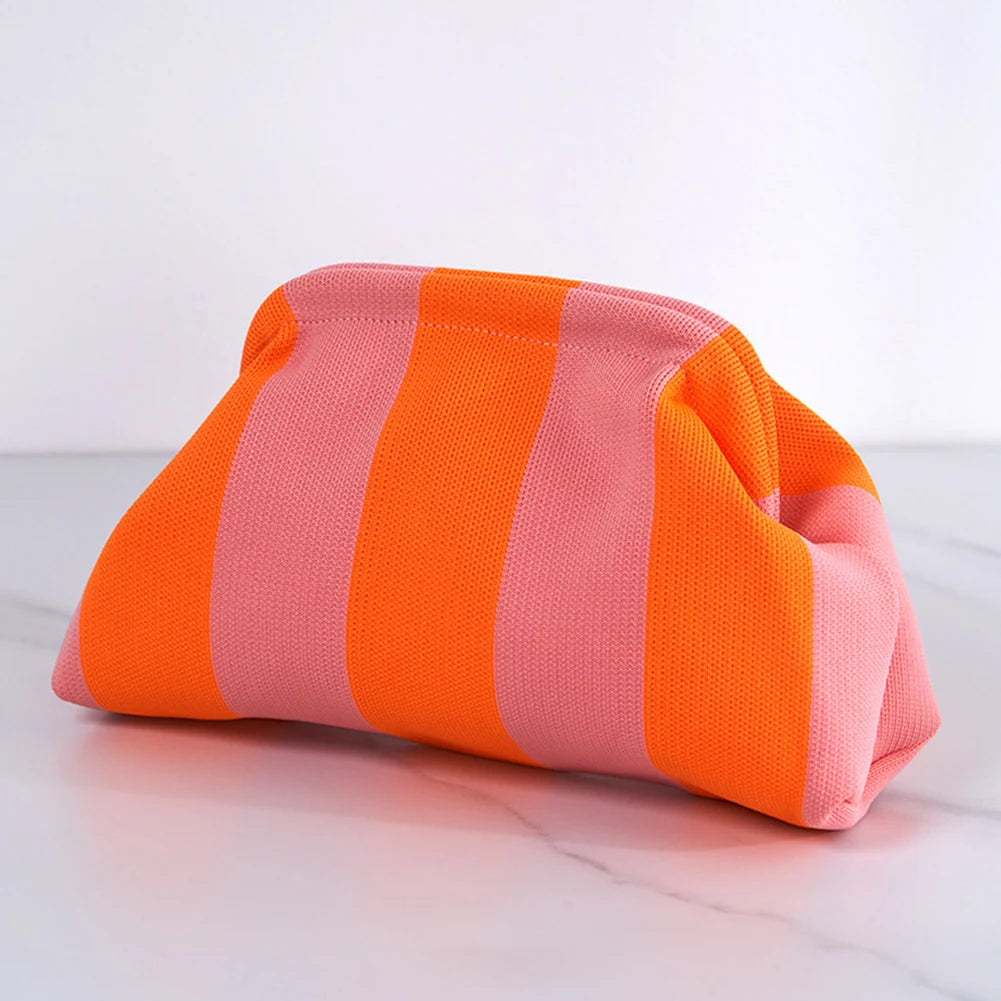 Summer Beach Clutch Bag for Women Elegant Striped Handbag Woven Crochet Purses Knitting Dumpling Clutch Casual Colorblock Bag
