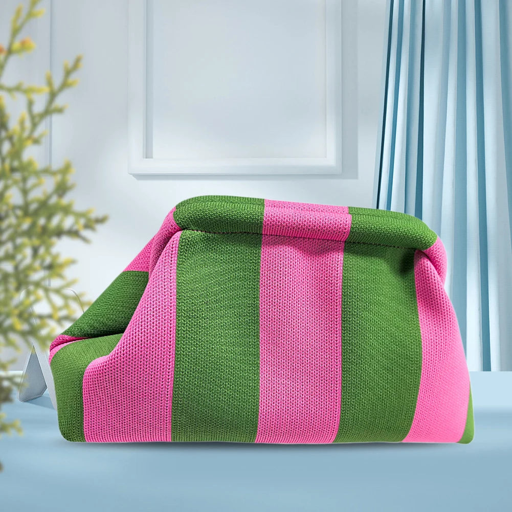 Summer Beach Clutch Bag for Women Elegant Striped Handbag Woven Crochet Purses Knitting Dumpling Clutch Casual Colorblock Bag