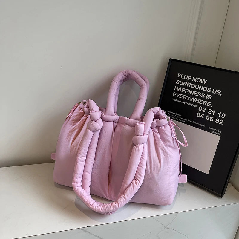 Puffer Tote Bag Lightweight Shoulder Bag Trendy Puffy Handbag Large Capacity Hobo Bag for Women Work Shopping Travel
