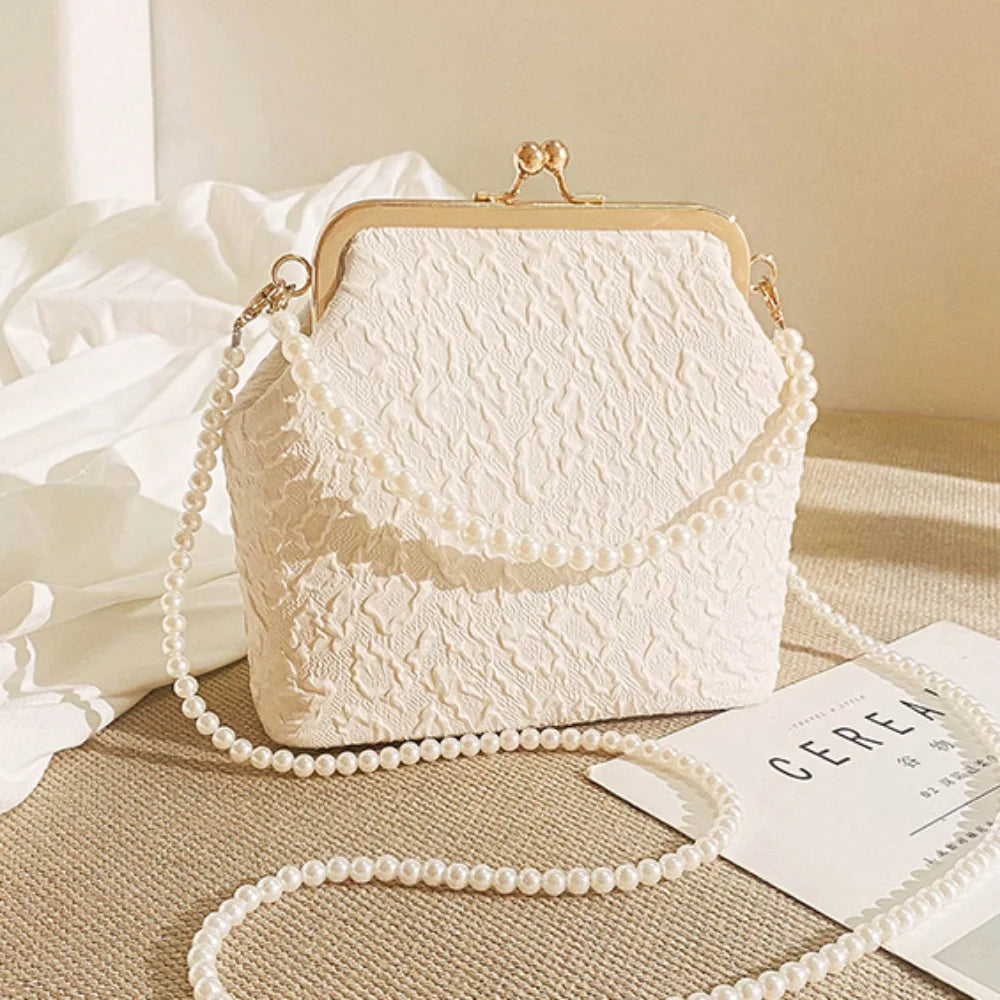 Black And White Pearl Evening Bag Fashionable High-end Simple Metal Buckle Pearl Shoulder Strap Woman Crossbody Bag