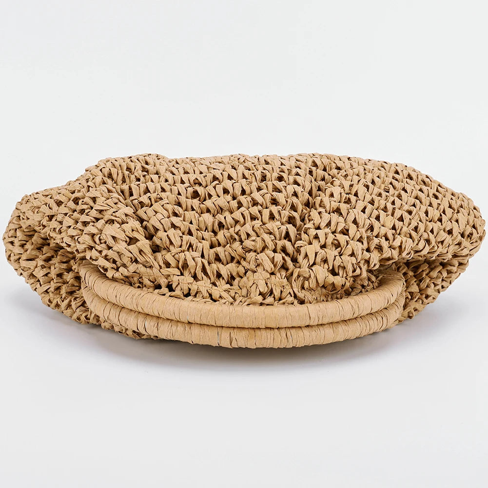 Women Straw Woven Bag Chain Strap Stylish Crossbody Bag Large Capacity Weaving Satchel Bag Solid Color for Outdoor Travel