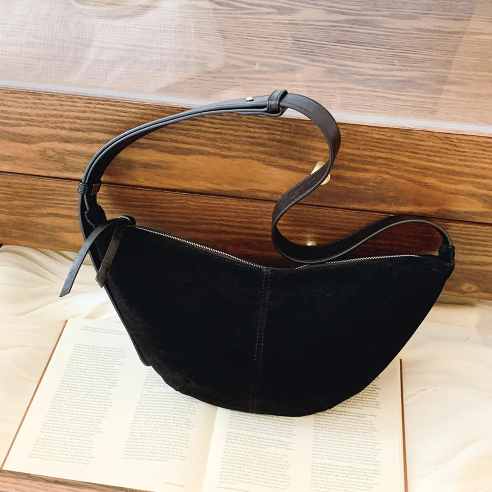 Crescent Bag for Women Men Adjustable Strap Crossbody Bag Suede Multi-pocket Handbag Dumpling Bag for Work Travel