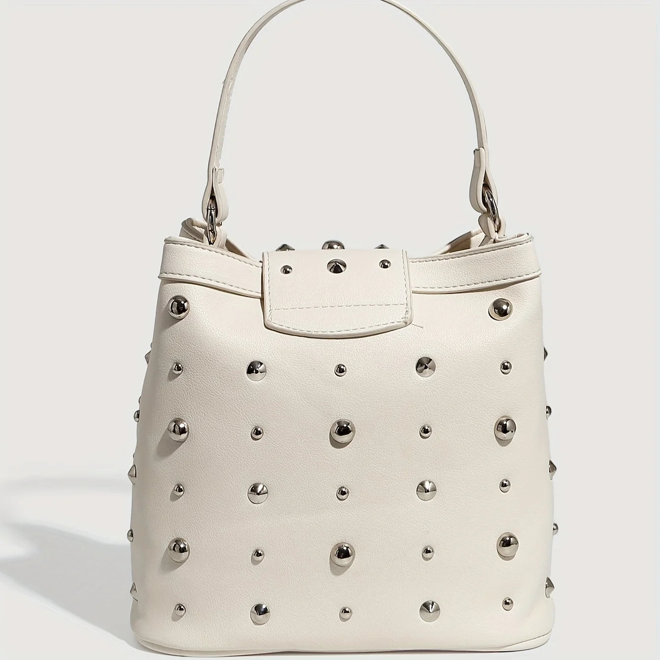 White Leather Single Shoulder Bag, Riveted Carry-on Bag Large Capacity, Fashionable Zipper Chain Diagonal Cross Bags