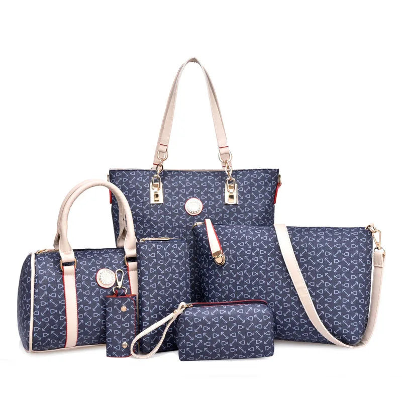 2025 New European & American Fashion 6-Piece Mother-Daughter Bag Set – Large-Capacity Tote, Shoulder & Crossbody Handbag
