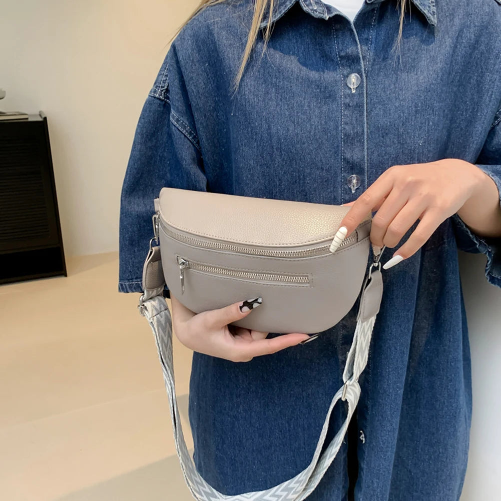 Women Stylish Crossbody Bag with Wide Strap Vintage Chest Bag Multi-pocket Fashion Sling Bag Travel Outdoor Bag
