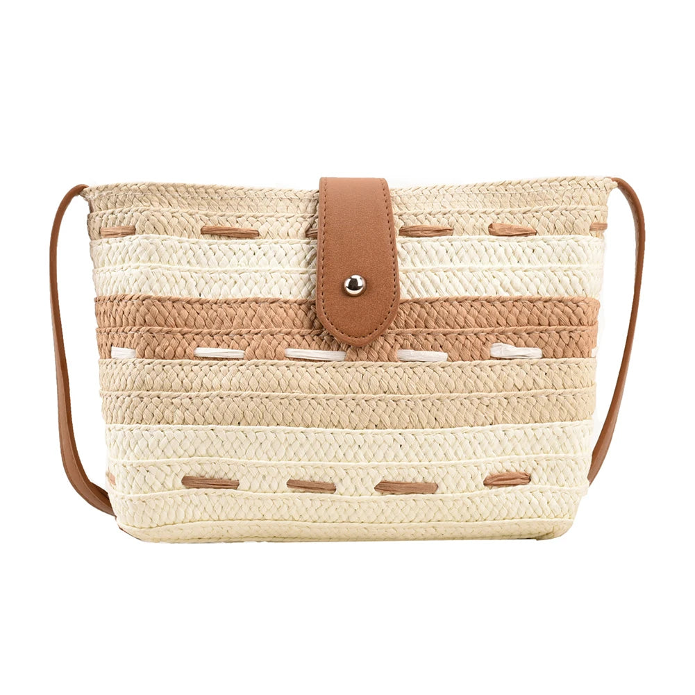 Ladies Woven Bag Handmade Messenger Bag Fashion Casual Simple Portable Gradient Color Elegant Paper Rope for Seaside Holiday