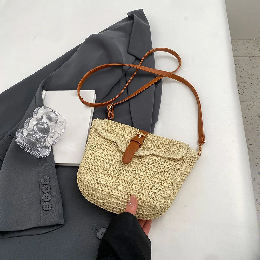 Women Crossbody Bags Summer Woven Straw Tote Bag Fashion Handmade Paper Rope Simple Adjustable Straps Bohemia Purse