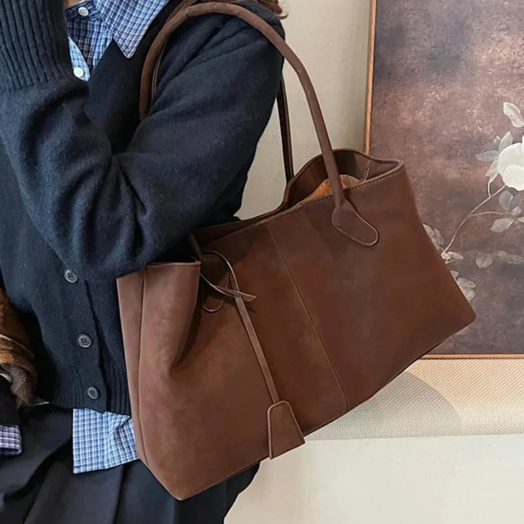 Women's Suede Shoulder Bag Large Capacity Tote Bag Stylish Commuter Handbag