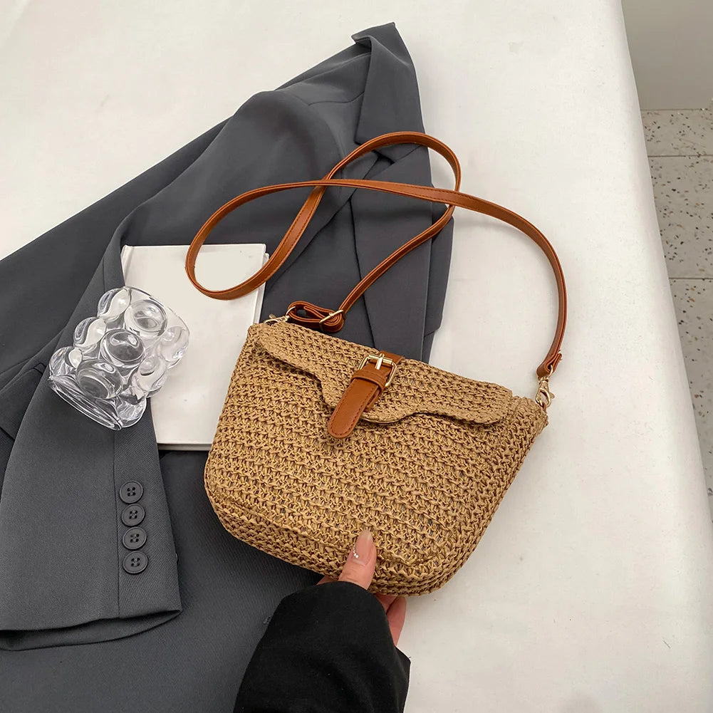 Women Crossbody Bags Summer Woven Straw Tote Bag Fashion Handmade Paper Rope Simple Adjustable Straps Bohemia Purse