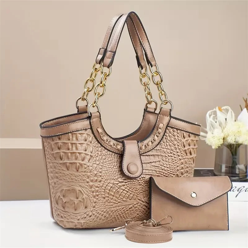 2pcs PU Crocodile Embossed Women'S Bag Set,, Suitable As A Shoulder Bag or Crossbody Bag