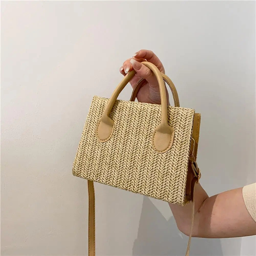 Women Handmade Beach Bag Large Capacity Travel Shopper Handbag Adjustable Strap Handheld Straw Satchel Bag Summer Holiday Bags