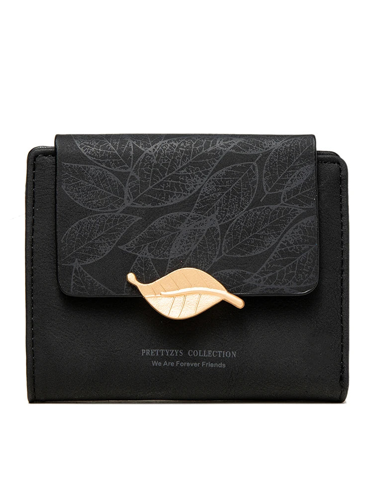 2023 new niche design simple retro frosted leaf women's purse fashion coin purse zipper folding student wall