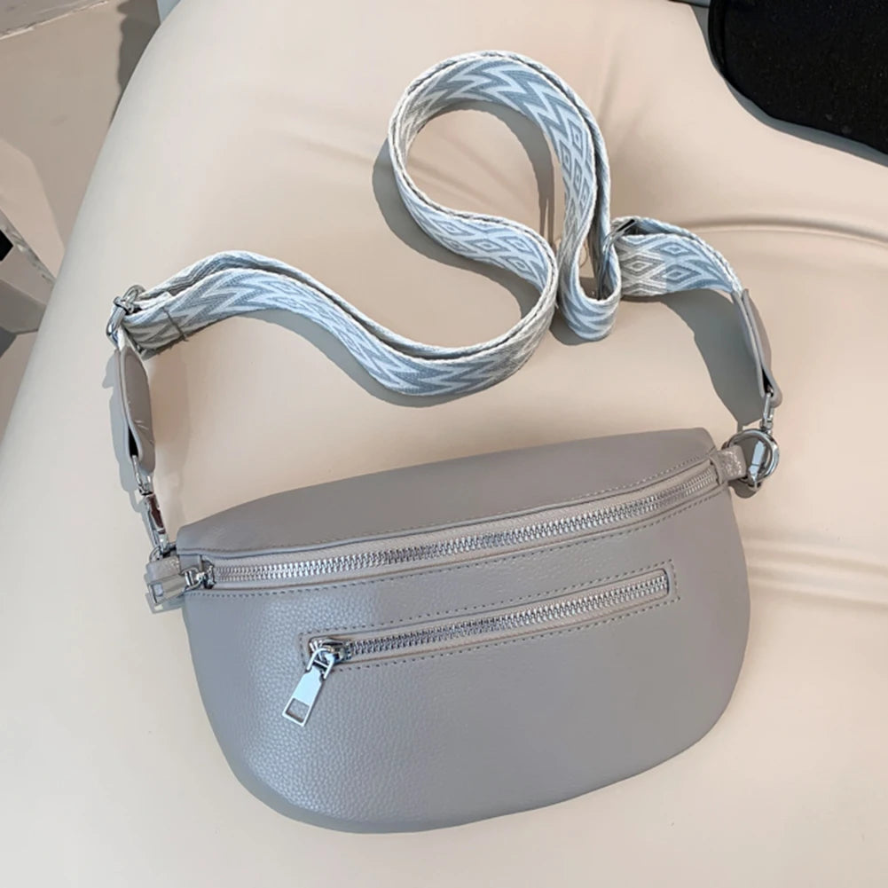 Women Stylish Crossbody Bag with Wide Strap Vintage Chest Bag Multi-pocket Fashion Sling Bag Travel Outdoor Bag