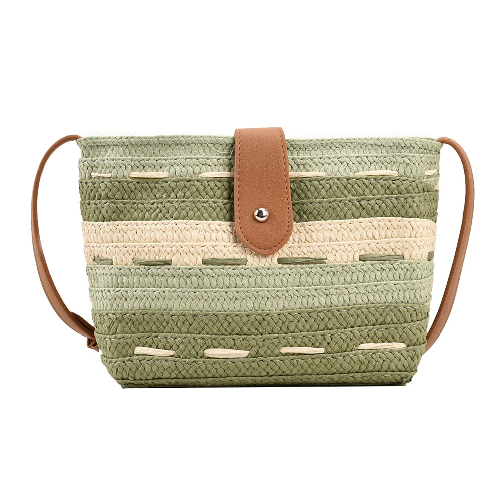 Ladies Woven Bag Handmade Messenger Bag Fashion Casual Simple Portable Gradient Color Elegant Paper Rope for Seaside Holiday