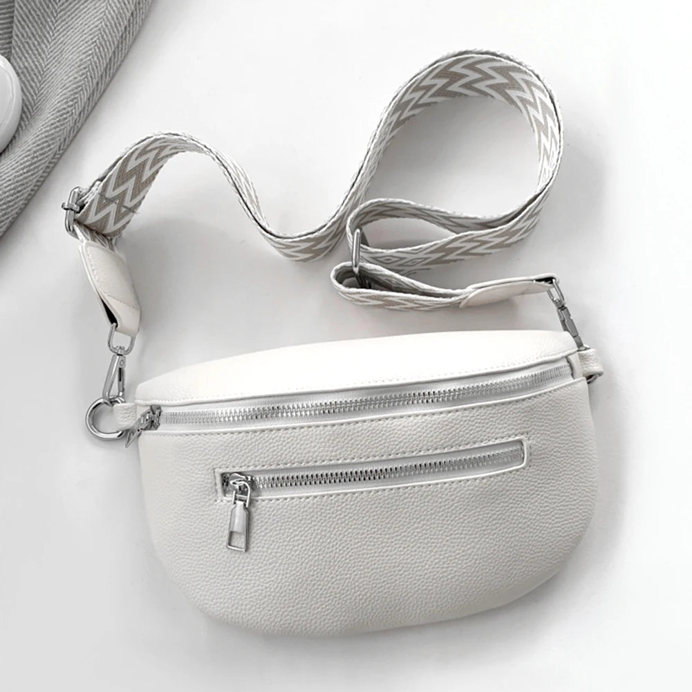 Women Stylish Crossbody Bag with Wide Strap Vintage Chest Bag Multi-pocket Fashion Sling Bag Travel Outdoor Bag