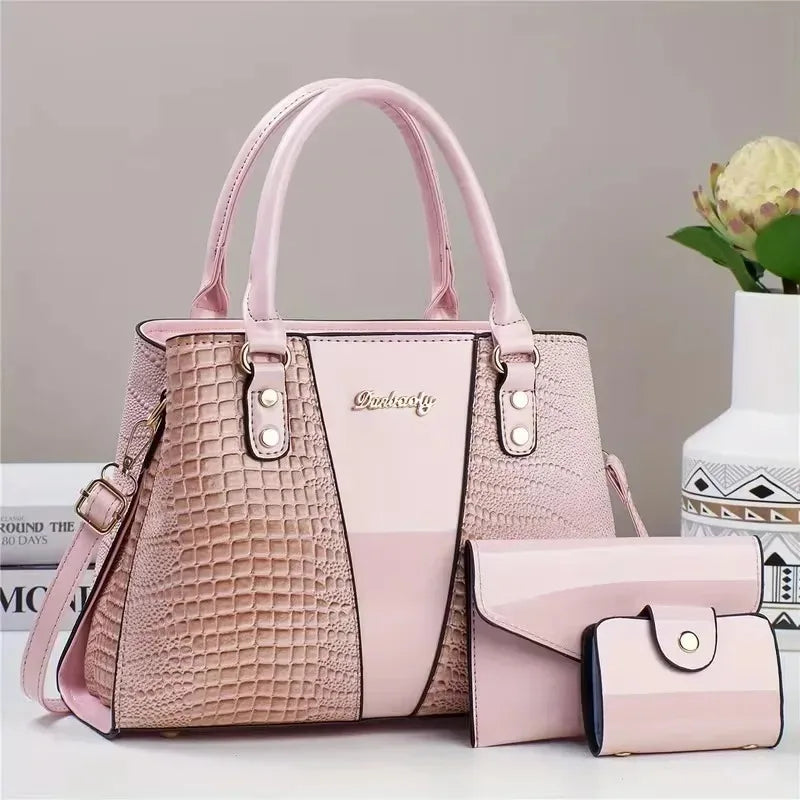 3pcs Set PU Crocodile Embossed Women'S Bag Set, Lightweight Women'S Shoulder Bag, Crossbody Bag, Large Capacity Women'S Handbag